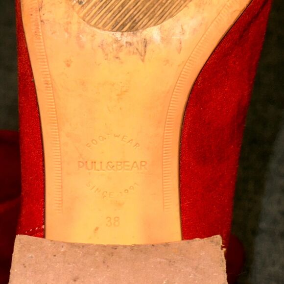 Pull&Bear Women's Ankle Boots US 7 Red Block Heel Back Zip Almond Toe Bootie - Picture 6 of 6